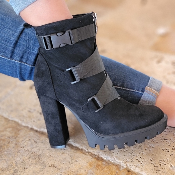 Women's Platform Ankle Boots Chunky Heel Boots Black Color - Picture 5 of 6